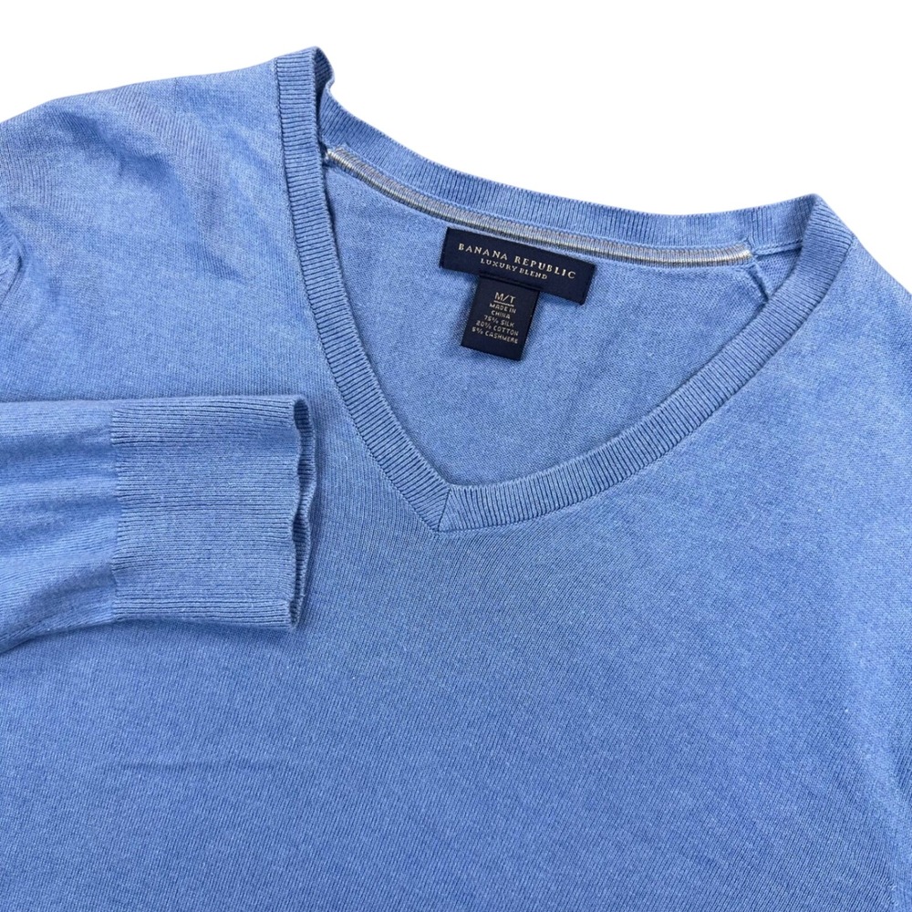 Banana‎ Republic Men's M Blue Luxury Blend V-Neck Pullover Sweater Silk Cashmere